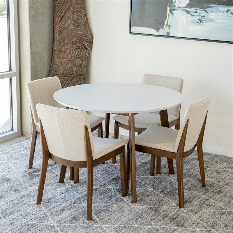 Clark 5-Piece Mid-Century Modern Dining Set with 4 Fabric Dining Chairs in Beige