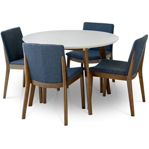Colby 5-Piece Mid-Century Modern Dining Set with 4 Fabric Dining Chairs in Blue