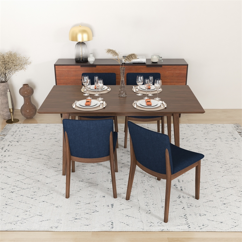 Drew Modern Solid Wood Walnut Dining Room & Kitchen Table and Chair Set of 4