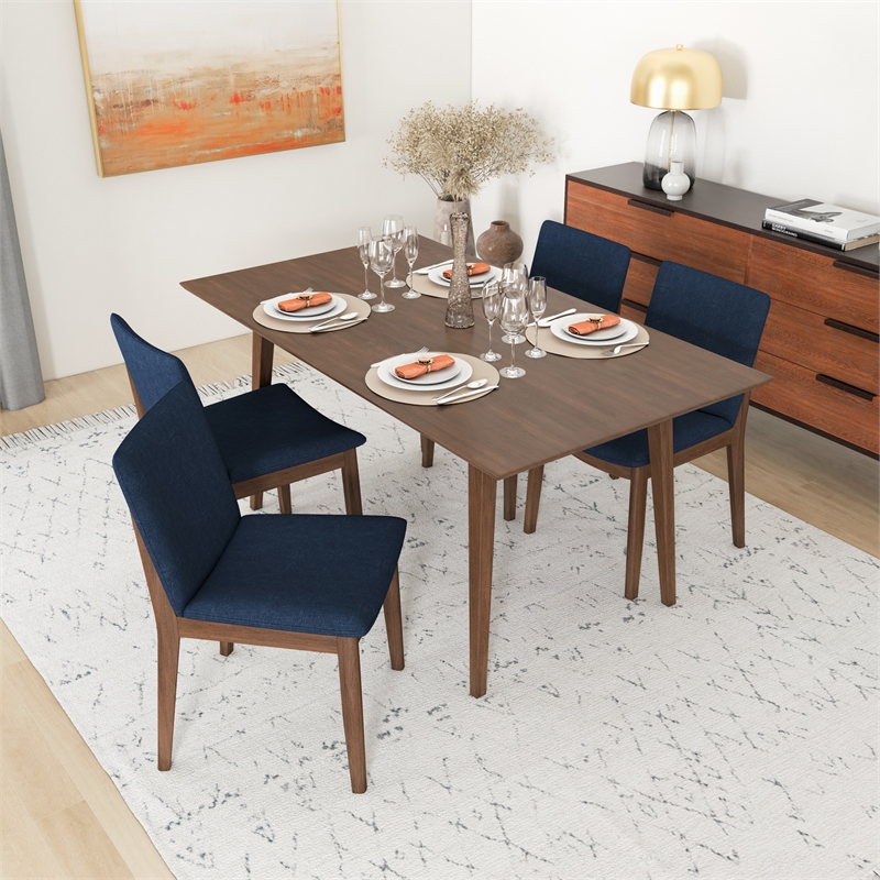 Drew Modern Solid Wood Walnut Dining Room & Kitchen Table and Chair Set of 4