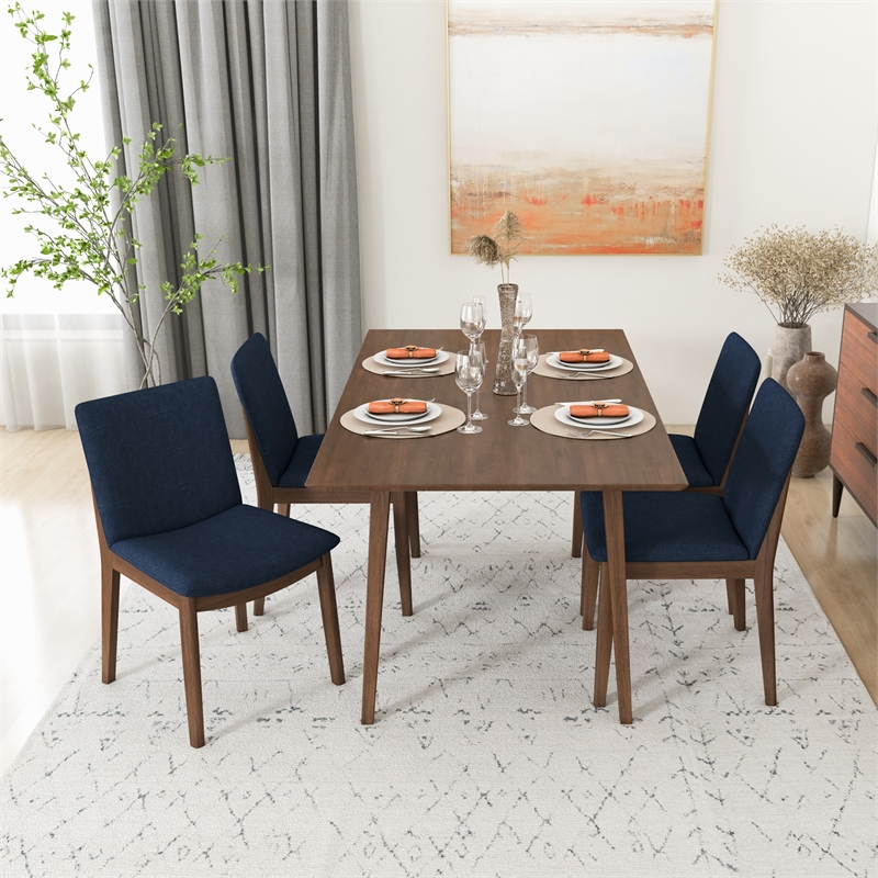 Drew Modern Solid Wood Walnut Dining Room & Kitchen Table and Chair Set of 4