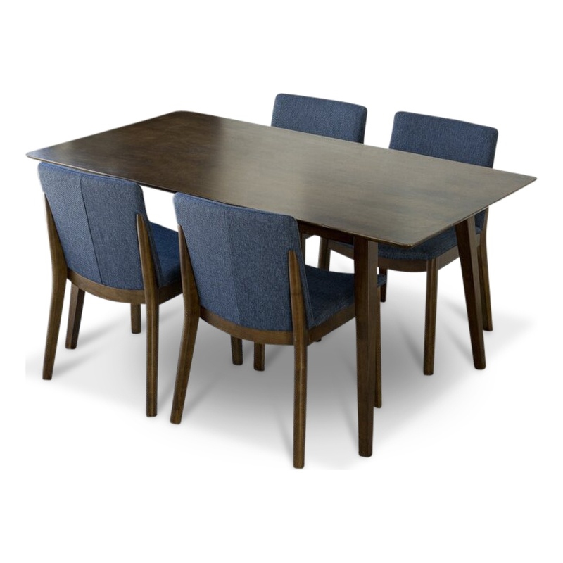 Drew Modern Solid Wood Walnut Dining Room & Kitchen Table and Chair Set of 4