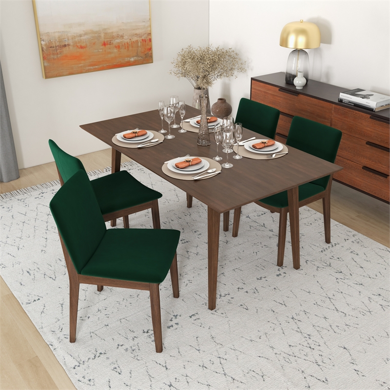Drew Modern Solid Wood Walnut Kitchen & Dining Room Table and Chairs for 4