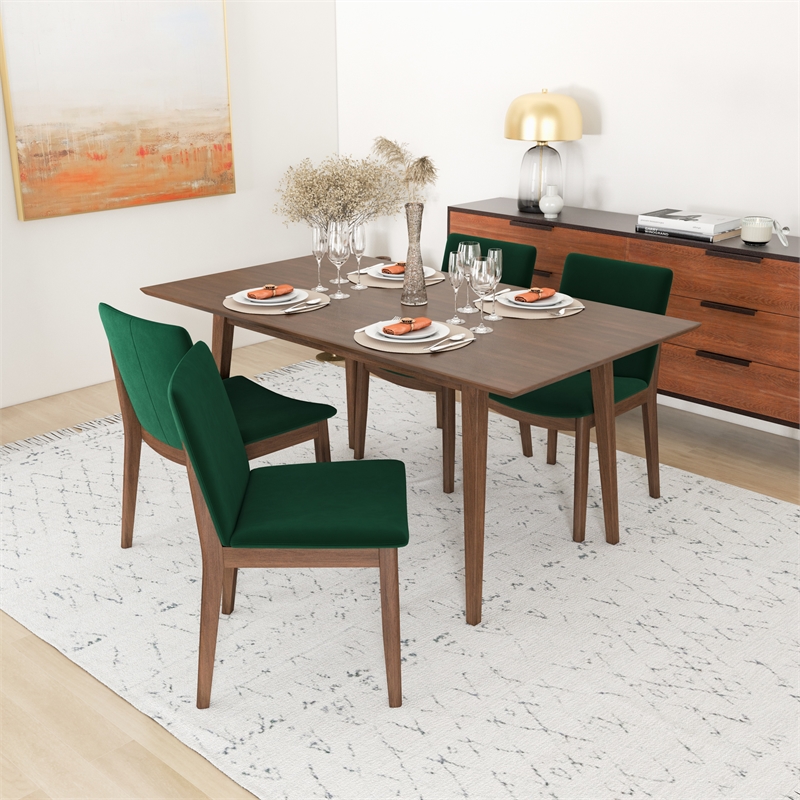 Drew Modern Solid Wood Walnut Kitchen & Dining Room Table and Chairs for 4