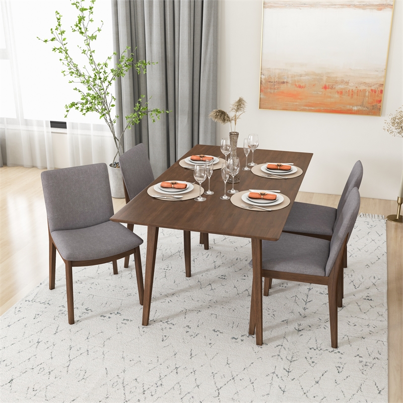 Dulce Modern Solid Wood Walnut Dining Table and 4 Chair Set
