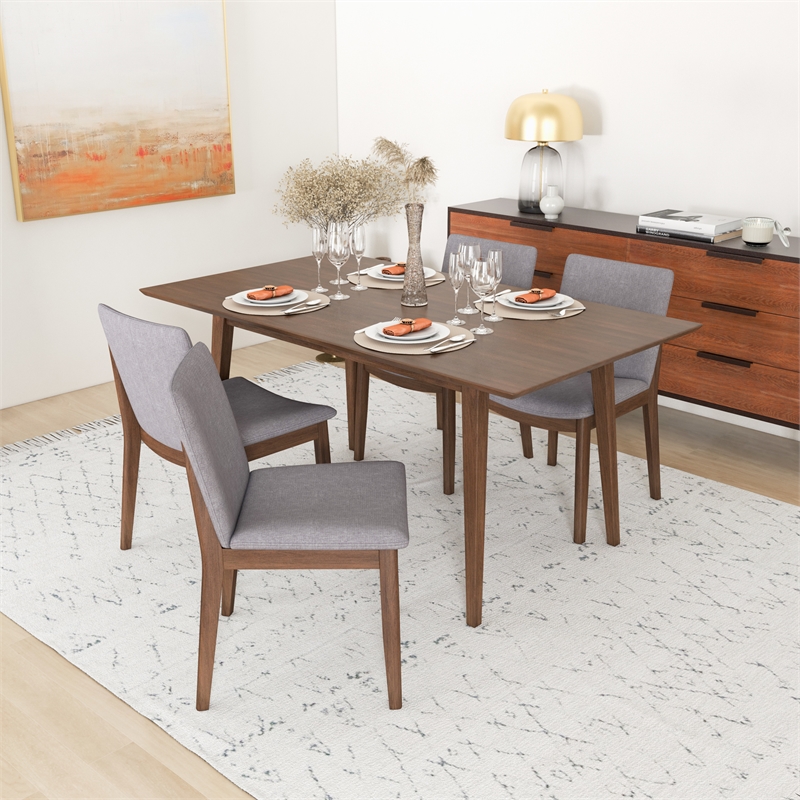 Dulce Modern Solid Wood Walnut Dining Table and 4 Chair Set