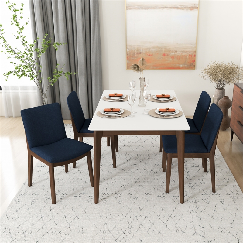 Lilly Modern Solid Wood Walnut Kitchen & Dining Room 5 Piece Furniture Set