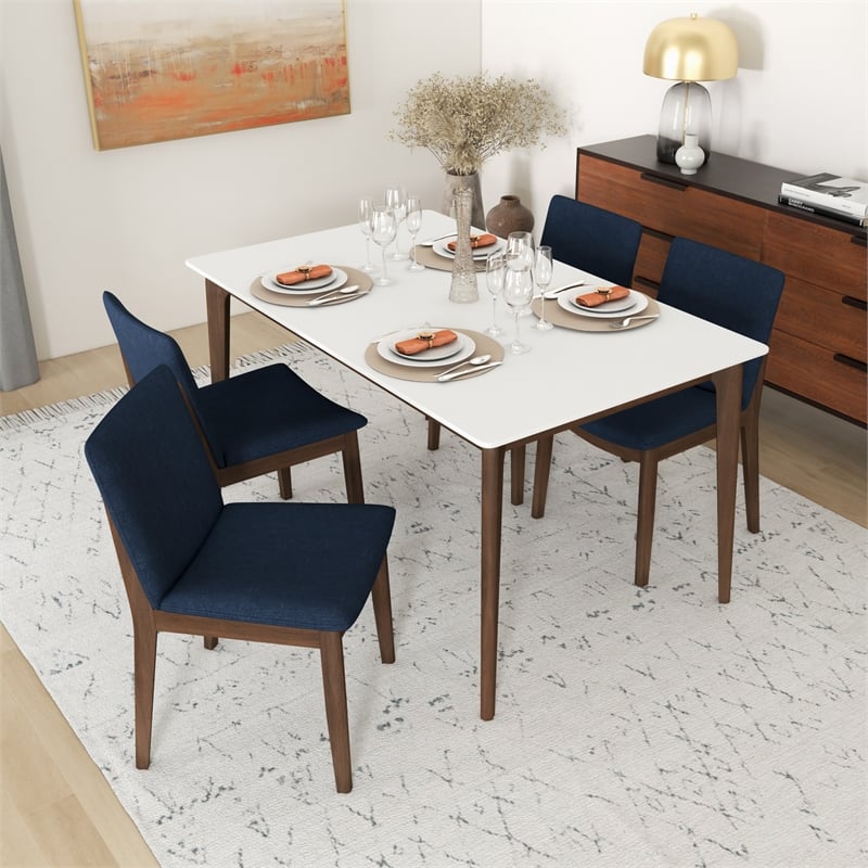 Lilly Modern Solid Wood Walnut Kitchen & Dining Room 5 Piece Furniture Set