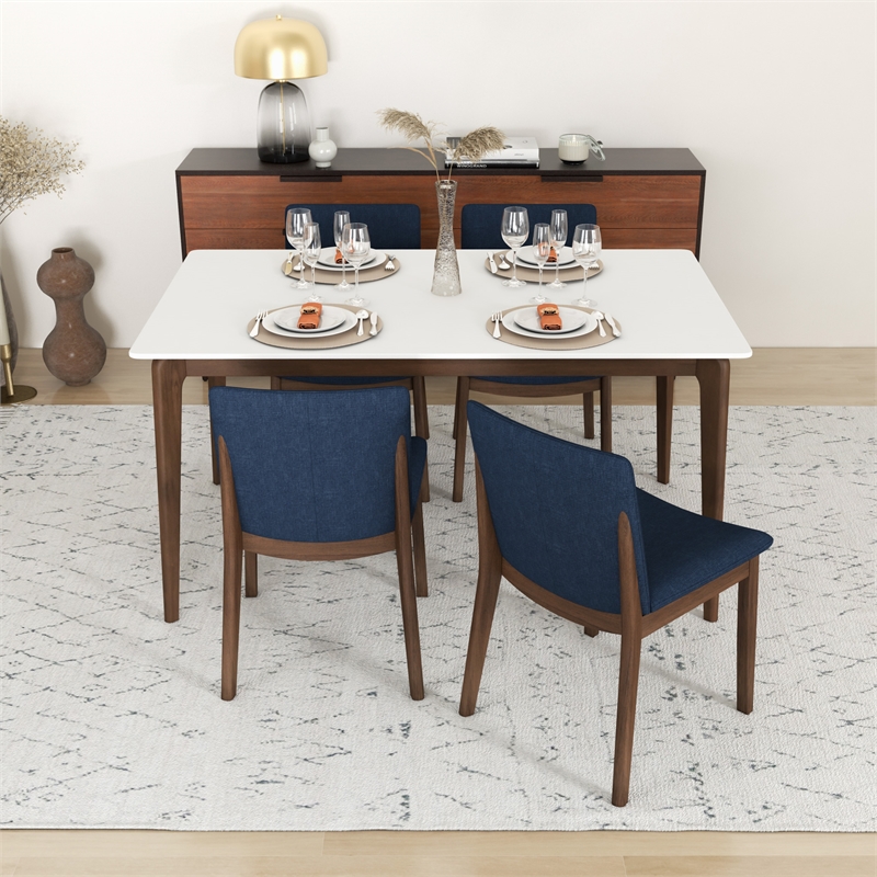 Lilly Modern Solid Wood Walnut Kitchen & Dining Room 5 Piece Furniture Set