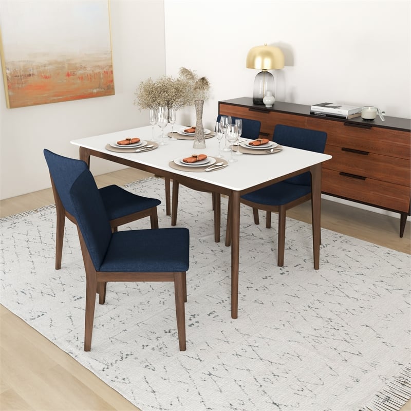 Lilly Modern Solid Wood Walnut Kitchen & Dining Room 5 Piece Furniture Set