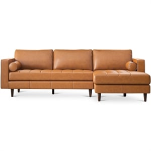 Demi Modern Living Room Top Leather Corner Sectional Couch in Cognac Tan