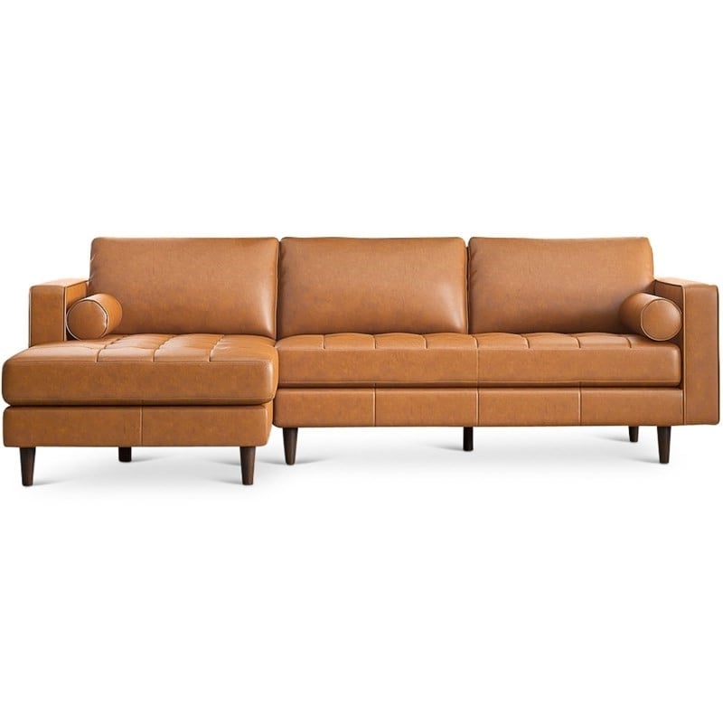 Demi Modern Living Room Top Leather Corner Sectional Couch in Cognac Tan
