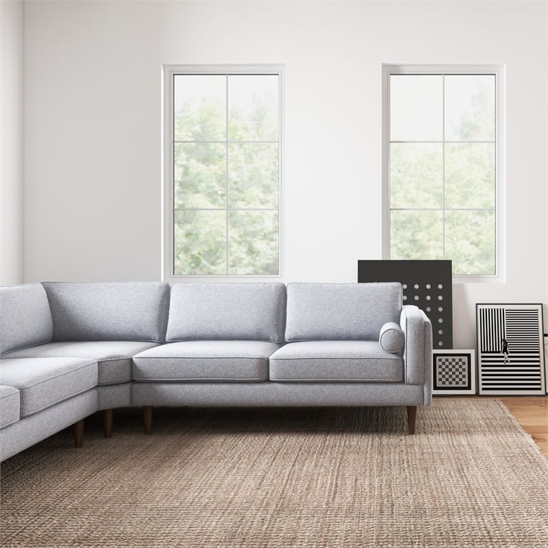 Hudson Light Gray Fabric Modern Living Room Corner Symmetrical Sofa
