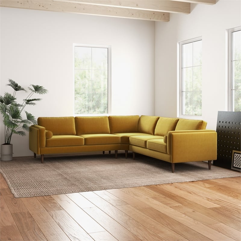 Hudson Gold Velvet Modern Living Room Corner Symmetrical Sofa