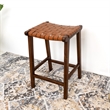 Dejang Mid-Century Modern Square Genuine Leather Counter Stool in Brown