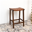 Dejang Mid-Century Modern Square Genuine Leather Counter Stool in Brown