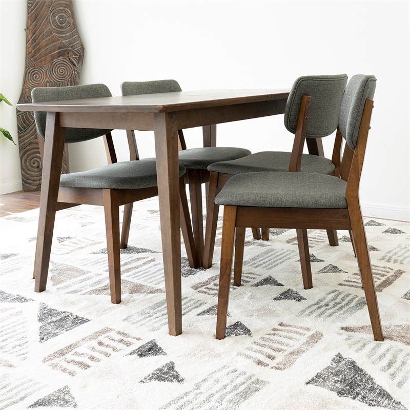 Brock Modern Solid Wood Walnut Dining Room & Kitchen Table and 4 Chair Set