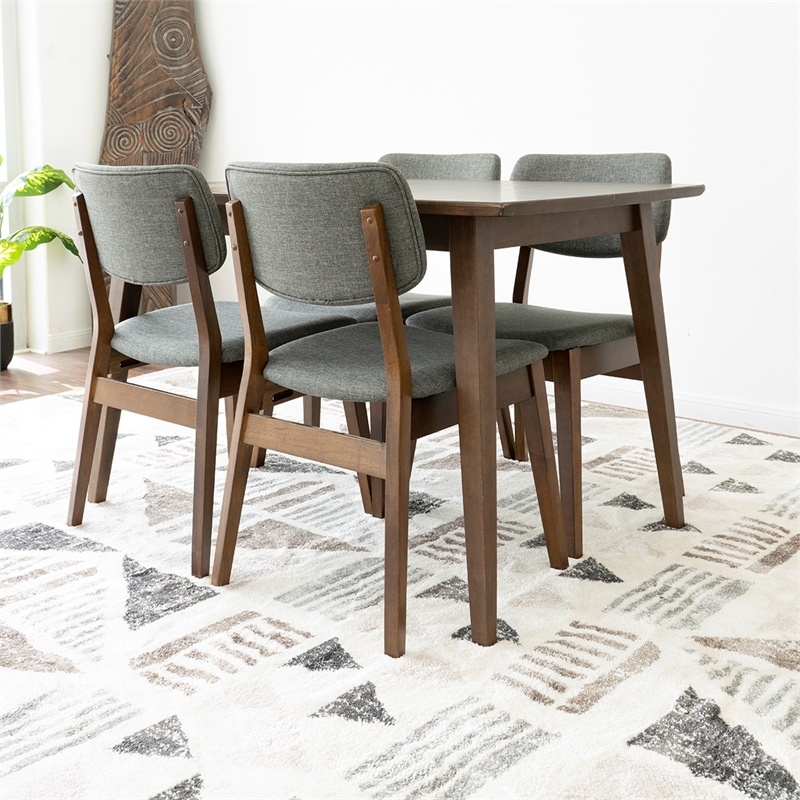 Brock Modern Solid Wood Walnut Dining Room & Kitchen Table and 4 Chair Set