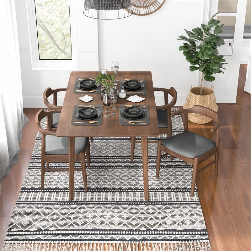 Alma Modern Solid Wood Walnut Dining Room & Kitchen Table and Chair Set of 4