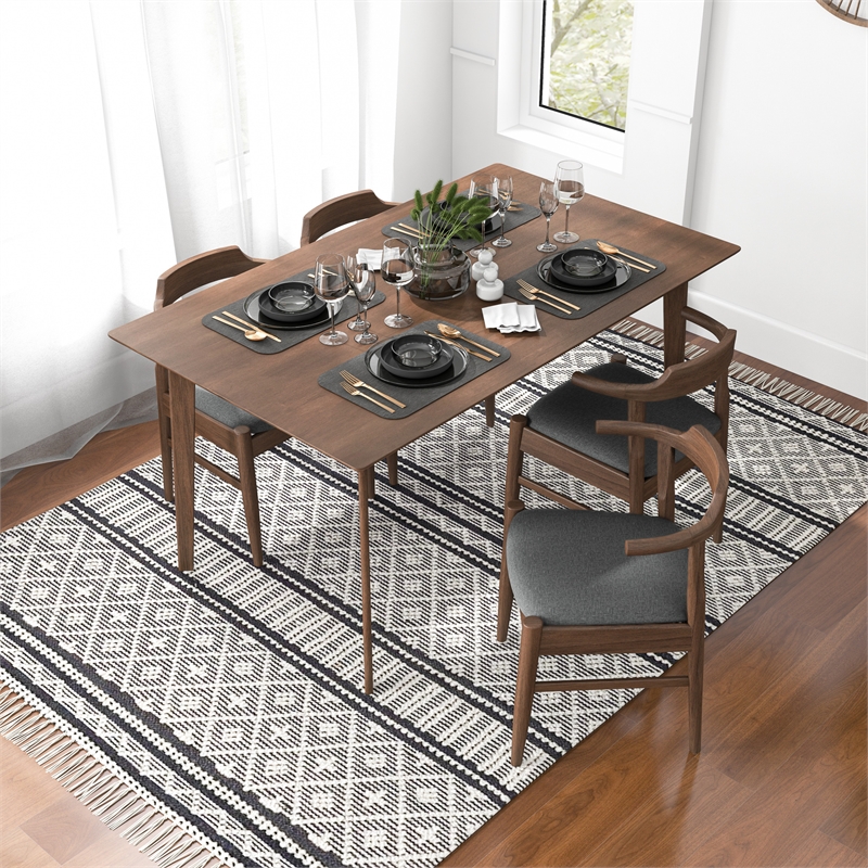 Alma Modern Solid Wood Walnut Dining Room & Kitchen Table and Chair Set of 4