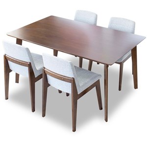 Ambrose Modern Solid Wood Walnut Dining Room & Kitchen Table and 4 Chairs Set
