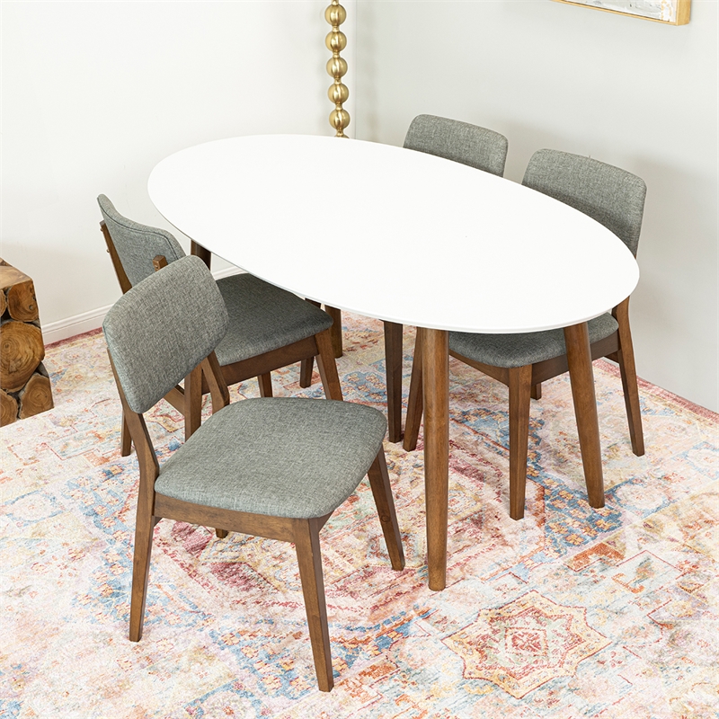Kara Modern Solid Wood Walnut Kitchen & Dining Room Table and Chairs for 4