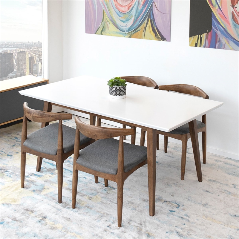 Birdie Modern Solid Wood Walnut Dining Room & Kitchen Table and Chair Set of 4