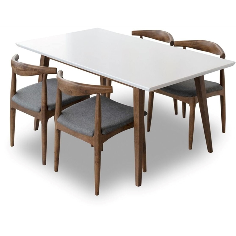Birdie Modern Solid Wood Walnut Dining Room & Kitchen Table and Chair Set of 4