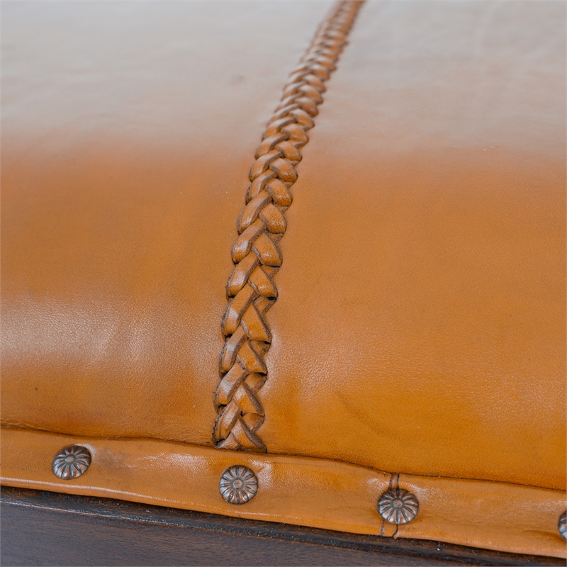 Tampa Mid-Century Modern Genuine Leather Button-Tufted Upholstered Bench in Tan