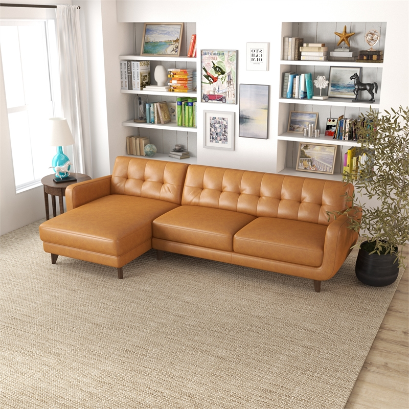 Ashcroft Elva Modern Top Leather Corner Sectional Couch in Brown