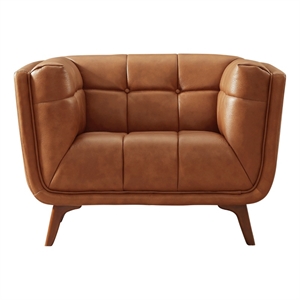 Cerruti Luxury Tufted Full Grain Italian Leather Cognac Tan Accent Armchair