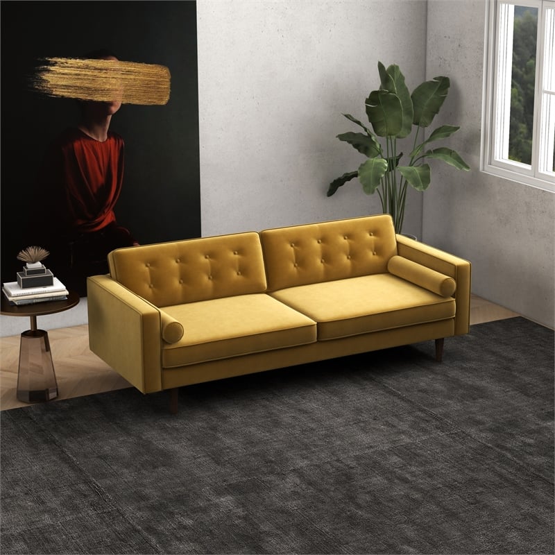 Harriet Mid Century Modern Furniture Style Gold Velvet Living Room Couch
