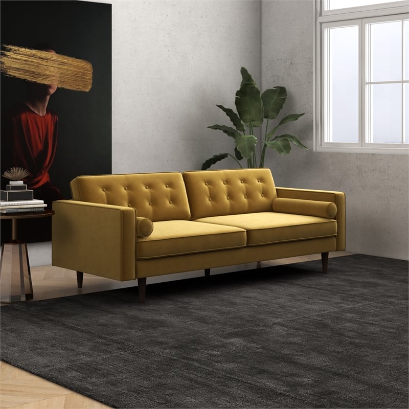 Harriet Mid Century Modern Furniture Style Gold Velvet Living Room Couch