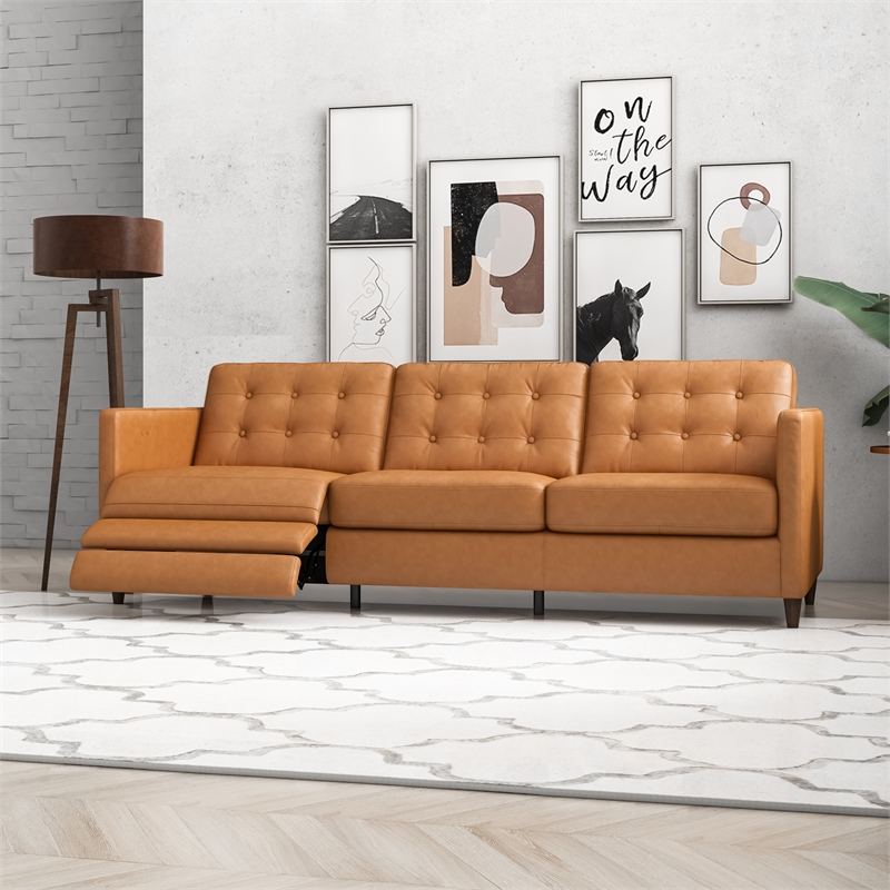 Lewis Modern Living Room Cognac Tan Leather Power Left-Facing Incliner Couch