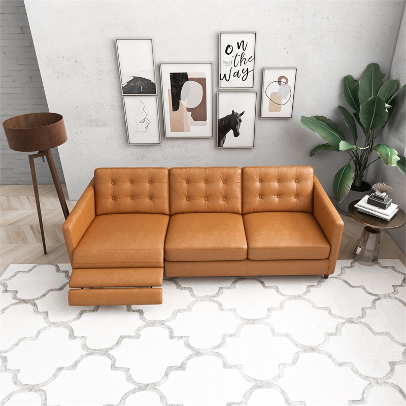 Lewis Modern Living Room Cognac Tan Leather Power Left-Facing Incliner Couch