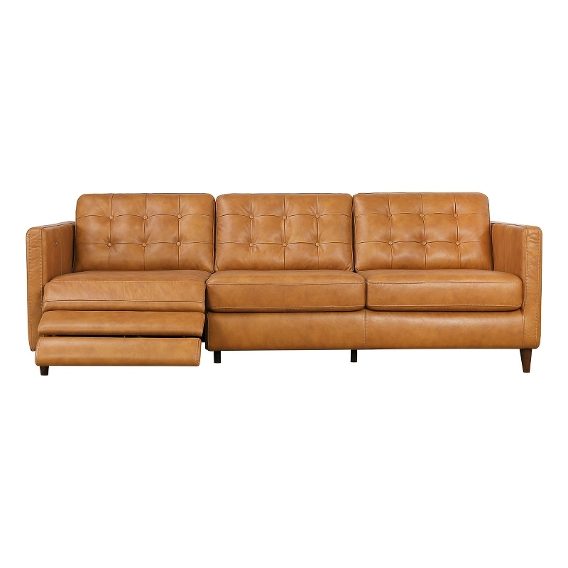 Lewis Modern Living Room Cognac Tan Leather Power Left-Facing Incliner Couch