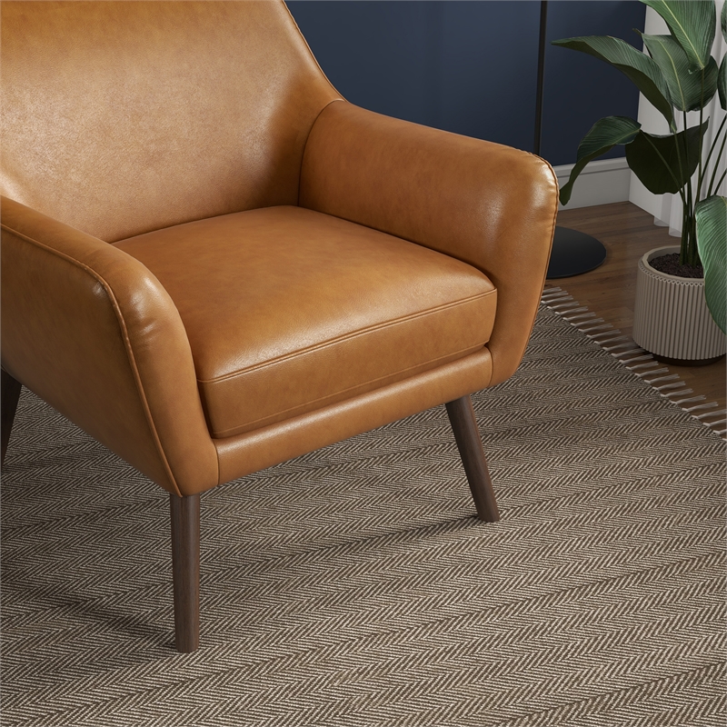 Camille Furniture Style Wide Top Leather Accent Armchair in Cognac Tan