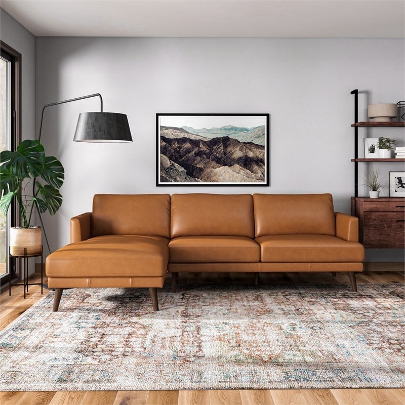 Isabel Modern Living Room Top Leather Corner Sectional Couch in Tan