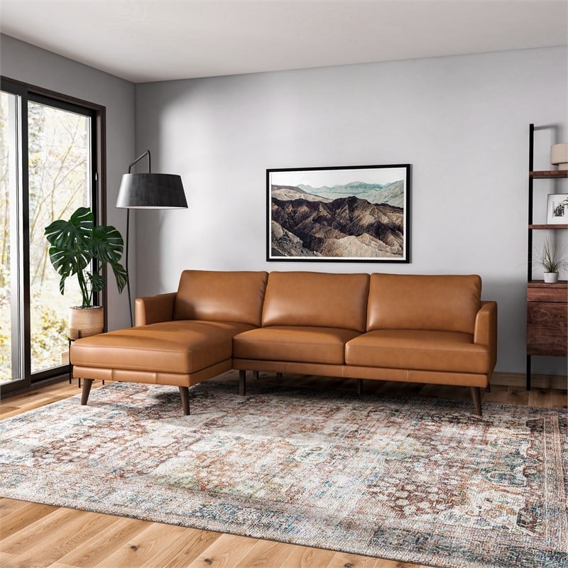 Isabel Modern Living Room Top Leather Corner Sectional Couch in Tan
