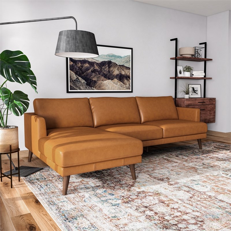 Isabel Modern Living Room Top Leather Corner Sectional Couch in Tan