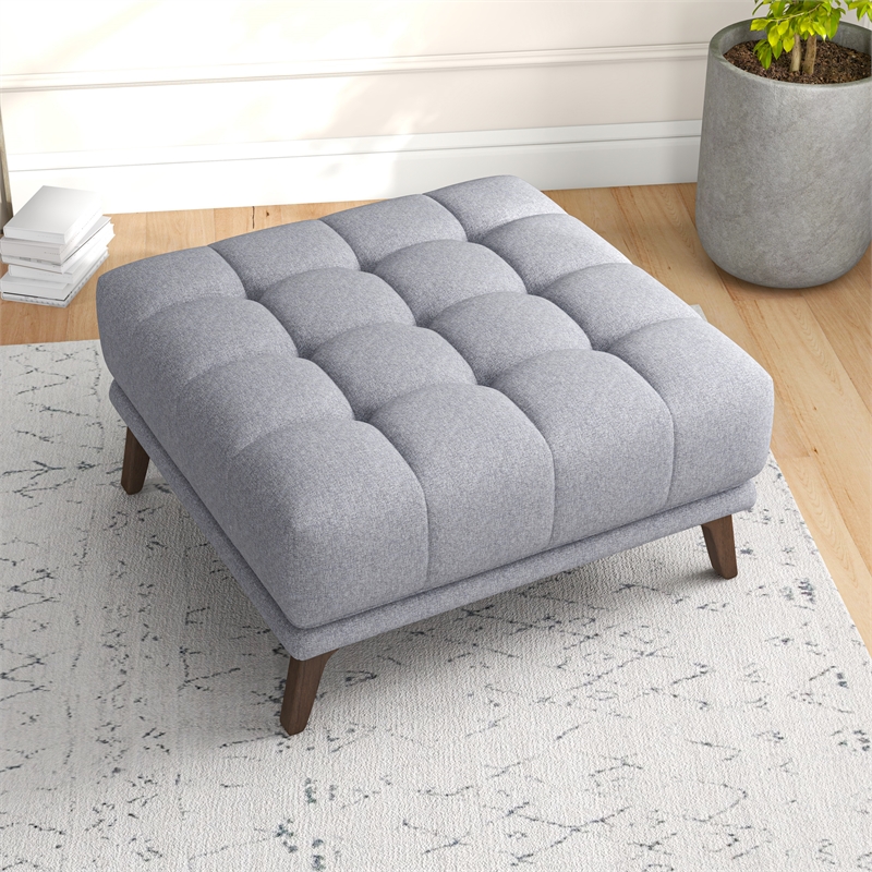 Allen Mid-Century Modern Square Microfiber Ottoman in Light Gray