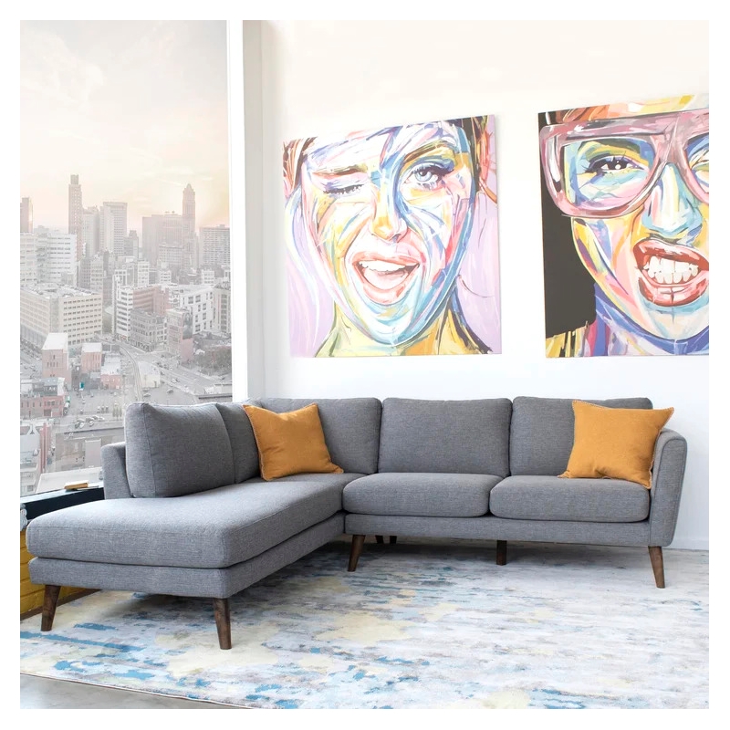 Beatrice Gray Microfiber Modern Living Room Left Facing Corner Sectional Sofa