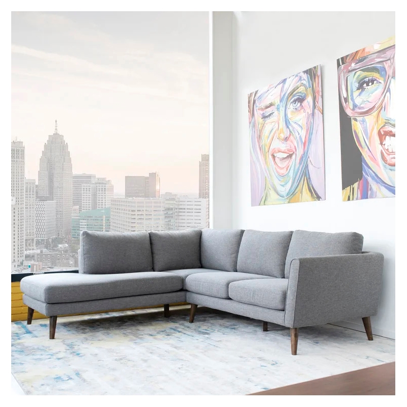 Beatrice Gray Microfiber Modern Living Room Left Facing Corner Sectional Sofa