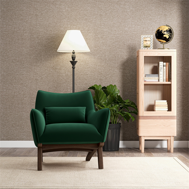 Piedmont Mid Century Modern Furniture Style Green Velvet Accent Armchair