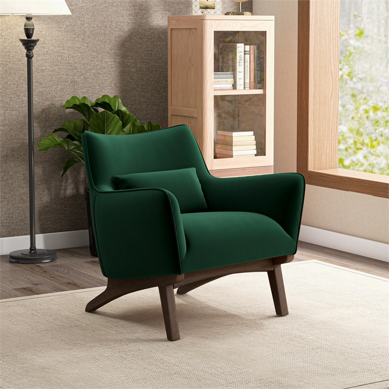 Piedmont Mid Century Modern Furniture Style Green Velvet Accent Armchair