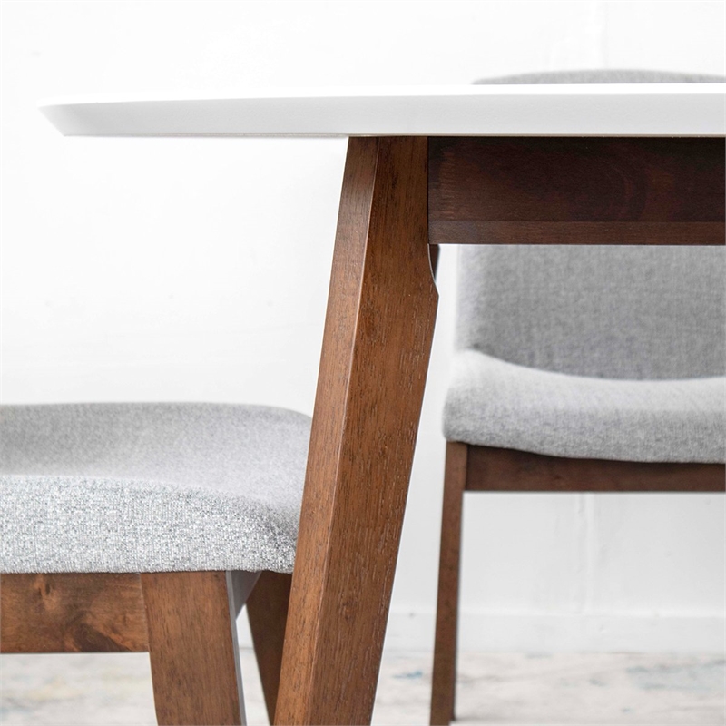 Cassian 5-Piece Mid-Century Dining Set w/ 4 Fabric Dining Chairs in Light Gray