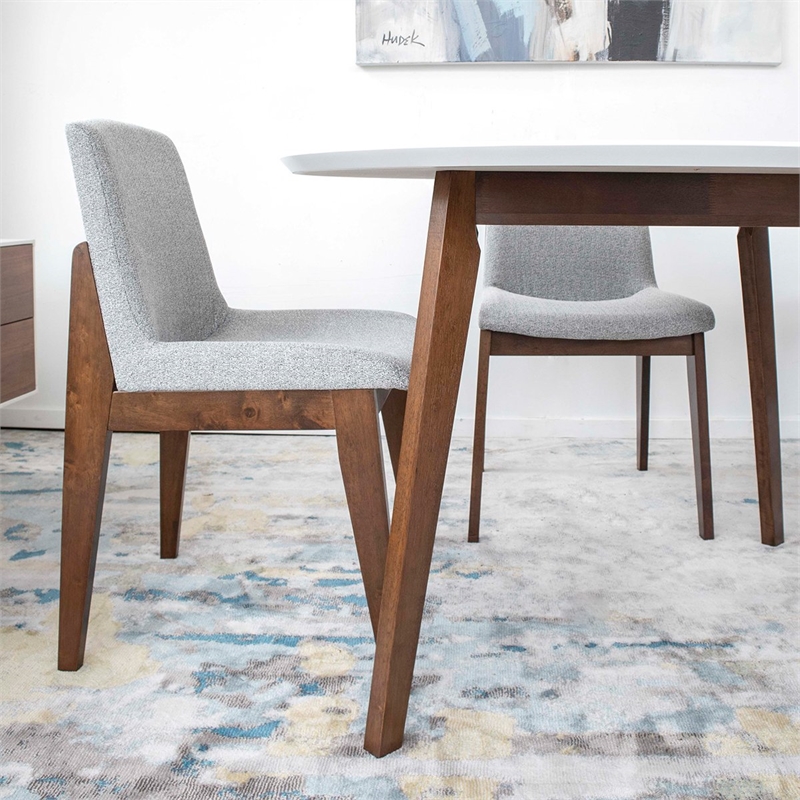 Cassian 5-Piece Mid-Century Dining Set w/ 4 Fabric Dining Chairs in Light Gray