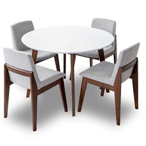 Cassian 5-Piece Mid-Century Dining Set w/ 4 Fabric Dining Chairs in Light Gray