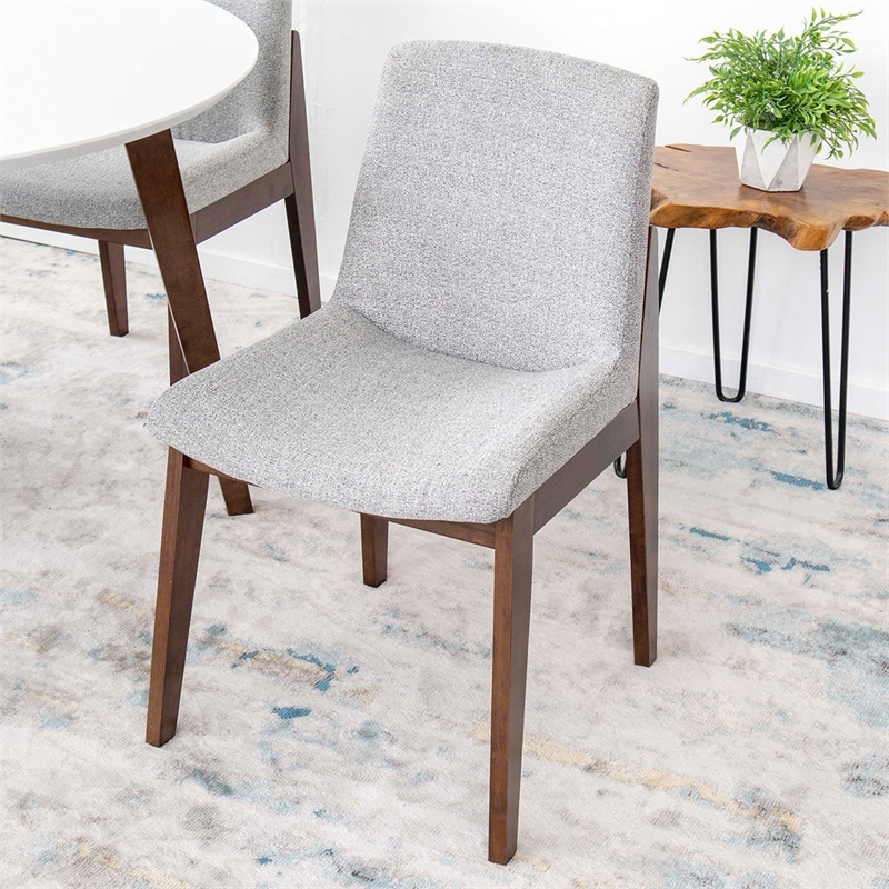 Cassian 5-Piece Mid-Century Dining Set w/ 4 Fabric Dining Chairs in Light Gray
