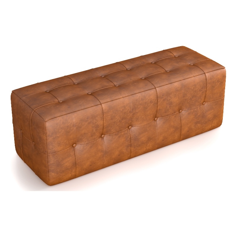 Vichy Mid-Century Modern Design Rectangular Genuine Leather Bench in Tan